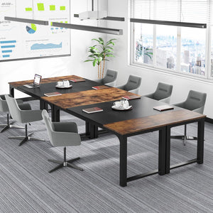 Executive Office Desk, Large Computer Workstation With Thick Frame - Brown / Black