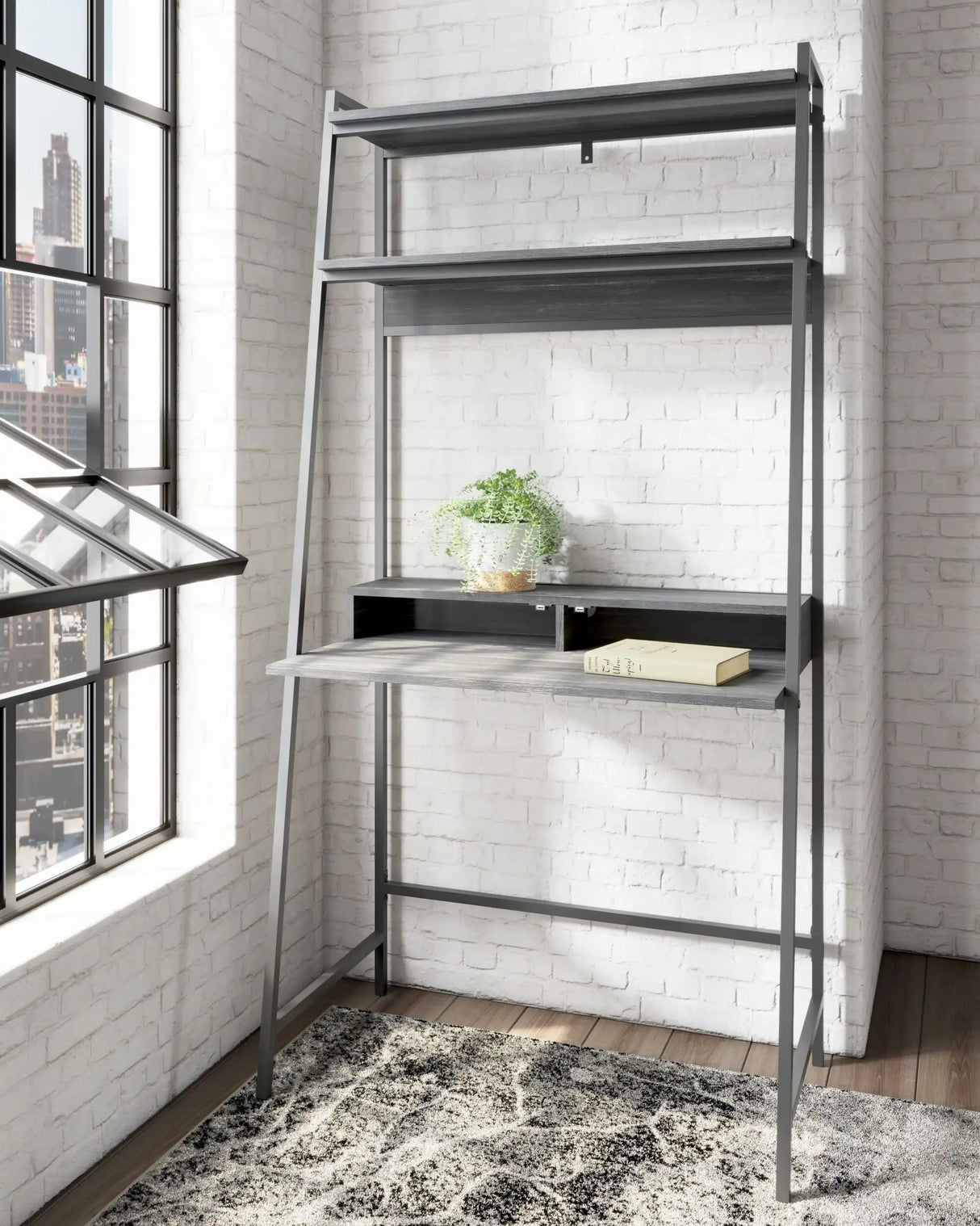 Yarlow - Home Office Desk and Shelf - Black - Best Buy Furniture