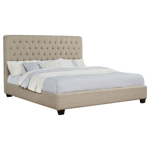 Copper - Eastern King Panel Bed With Tufted Design - Oatmeal