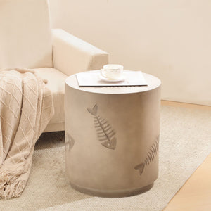 Rustic Magnesium Oxide Side Table With Fish Pattern Design - Gray - Best Buy Furniture