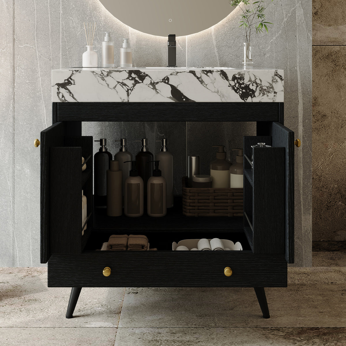 Contemporary Free-standing Bathroom Vanity with Faux Marble Top