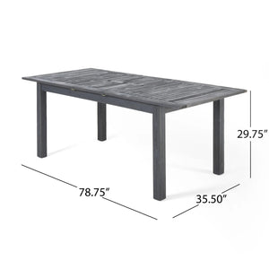 Outdoor Acacia Wood 7 Piece Expandable Dining Set, Sandblasted