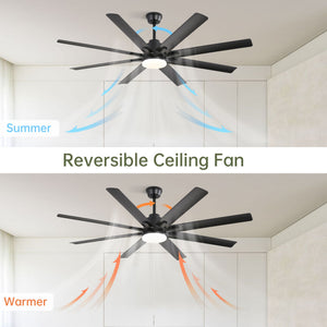 Ceiling Fan With Dimmable LED Light, 8 Blades, Smart Remote Control, Reversible DC Motor For Home Office And Living Spaces - Matte Black