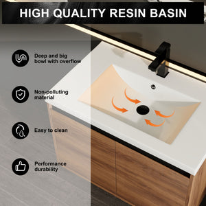 Bathroom Vanity Set With Resin Countertop Sink And 2 Doors, Engineered Wood