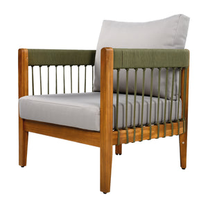 [Set of 2] Acacia Wood Outdoor Club Chair with Rope Accents