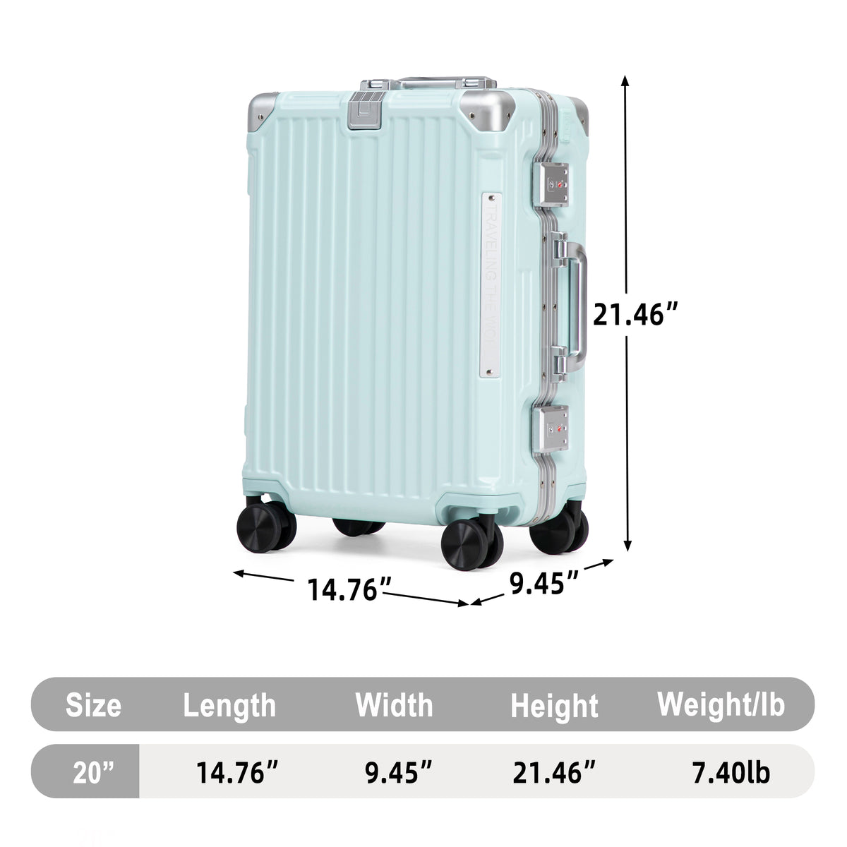 20 Inch Carry On Luggage, Aluminum Frame ABS Hard Shell Suitcase