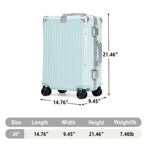 20 Inch Carry On Luggage, Aluminum Frame ABS Hard Shell Suitcase
