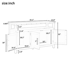 U_Styled 55.1'' Pine Wood Buffet Cabinet with 3-Door Storage