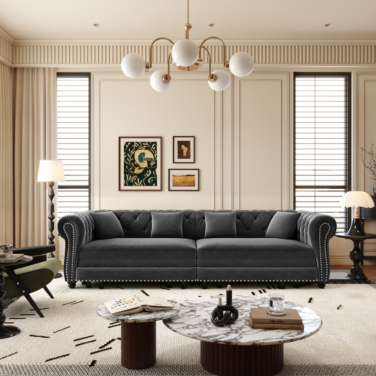 Chesterfield Sofa Bed – 3-in-1 Convertible Velvet Sofa