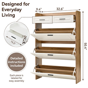 Shoe Cabinet with 3 Hidden Flip Drawers & 2 Storage Drawers