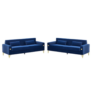 Royal Blue Velvet 2-Piece Sofa Set