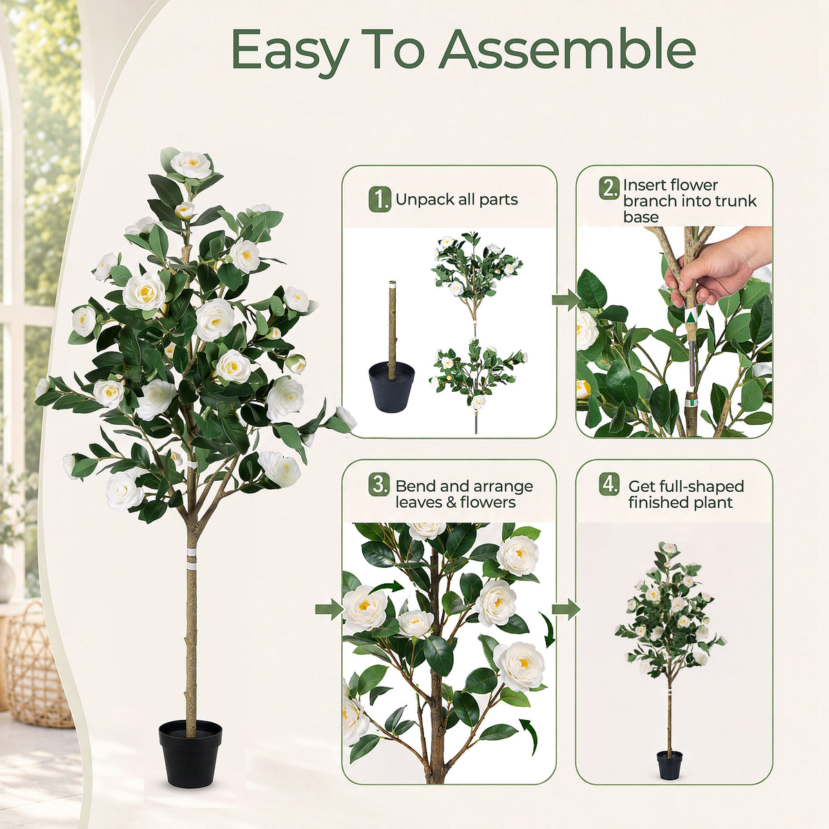 Artificial Camellia Tree 5-FT Faux Plants Indoor