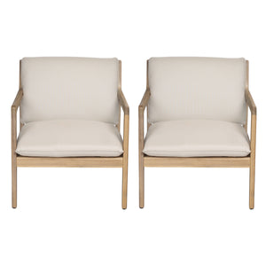 Outdoor Acacia Wood Armchair, Set of 2, Patio Club Chair with Cushions, Light Teak