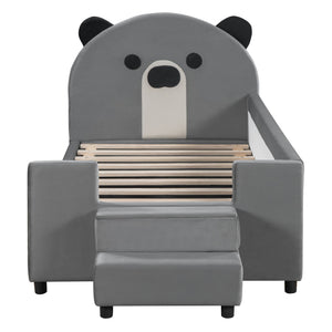 Upholstered Daybed With Bear Shaped Headboard, Hydraulic System And Breathable Fence