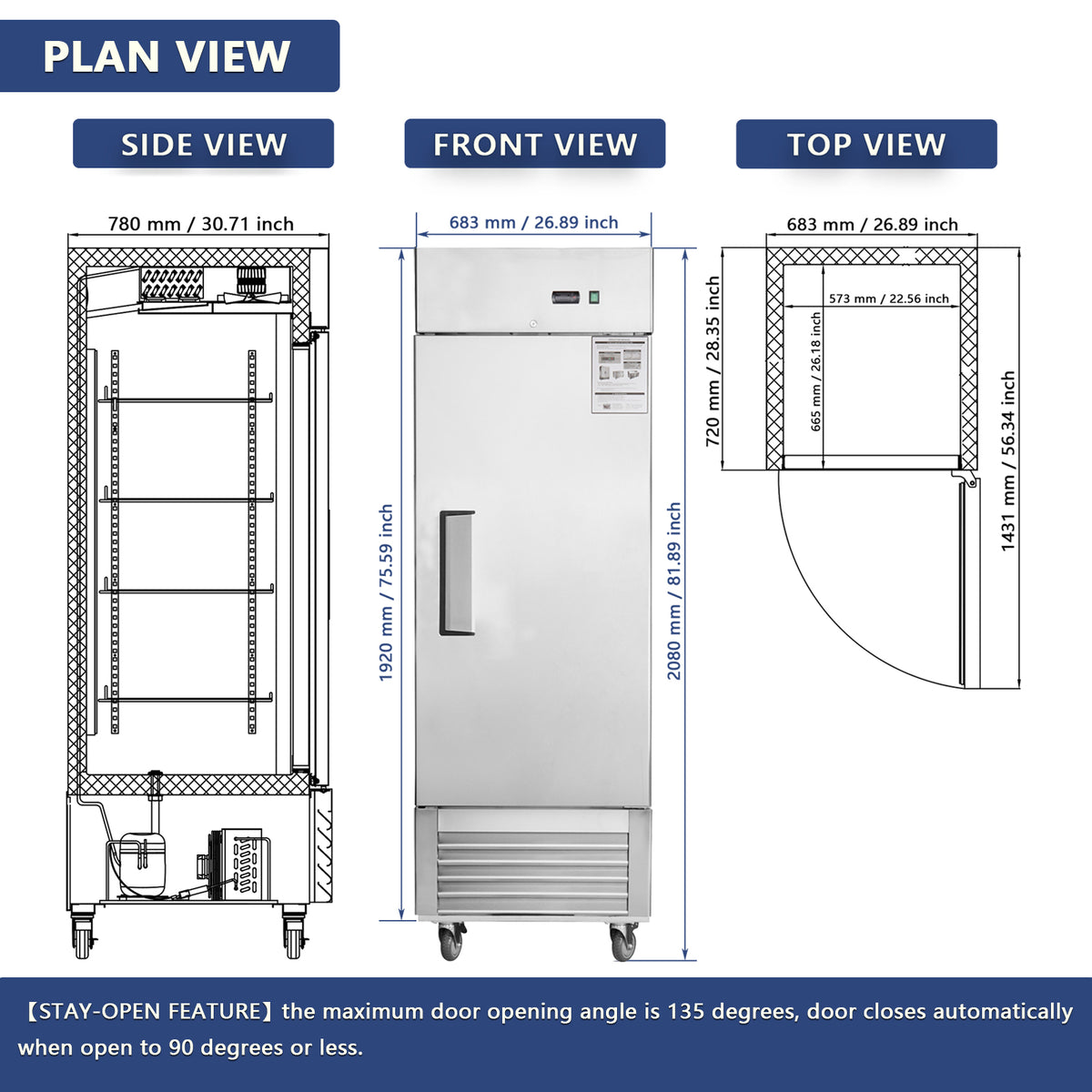 27" Commercial Refrigerator with Solid Door