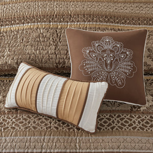 6 Piece Jacquard Quilt Set with Throw Pillows – Brown/Gold King/Cal King
