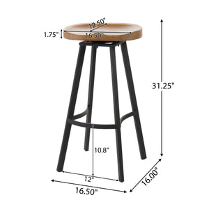 Pinewood Swivel Barstool with Iron Legs (Set of 2)