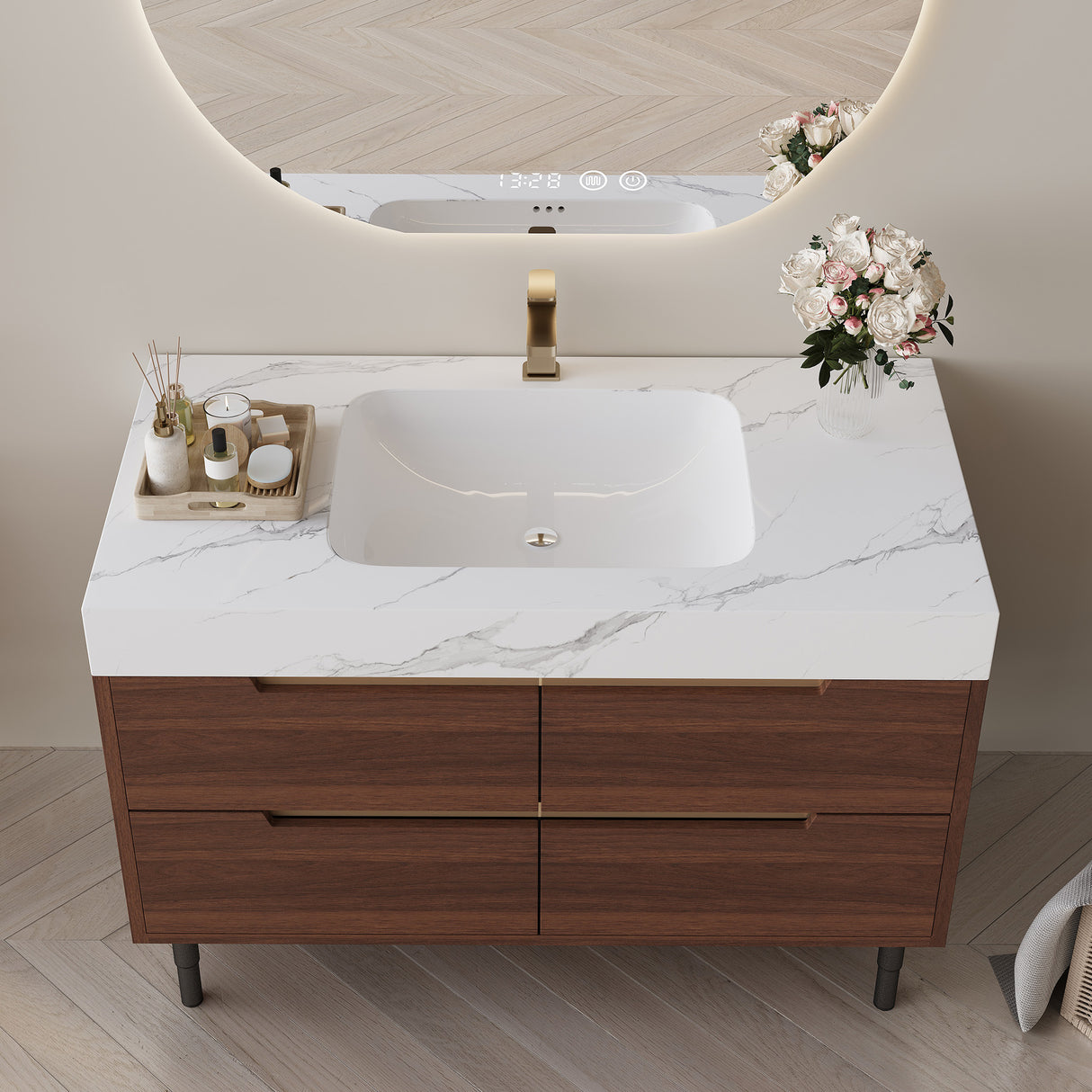 35.4" Farmhouse Free-standing Sintered Stone Bathroom Vanity with Undermount Sink