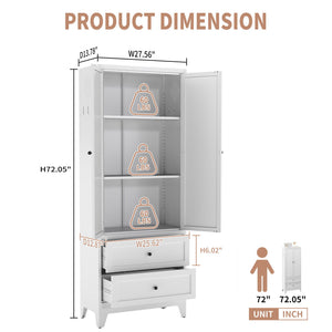 Pantry Cabinet With 2 Drawers, Freestanding Kitchen Storage Cabinet With Adjustable Shelves, Heavy-Duty Organizer For Spices, Dishware, Small Appliances - White