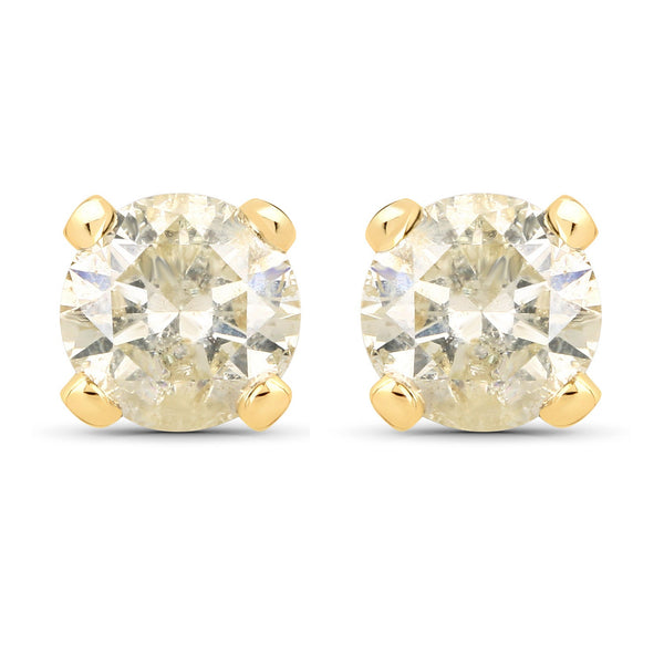 0.98 Carat Genuine LB Diamond 14K Yellow Gold Earrings