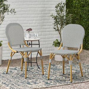 Outdoor Rattan And Aluminum Armless French Bistro Chairs (Set of 2) - Dark Gray