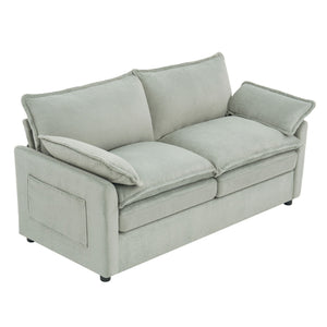 Modern Loveseat Sofa, Upholstered Couch With Side Storage Pockets