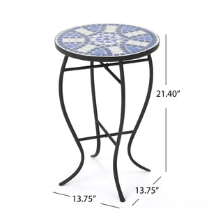 Outdoor Round Side Table with Mosaic-Style Top
