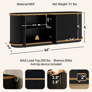 63" Diagonal Fluted Sideboard Cabinet with Storage