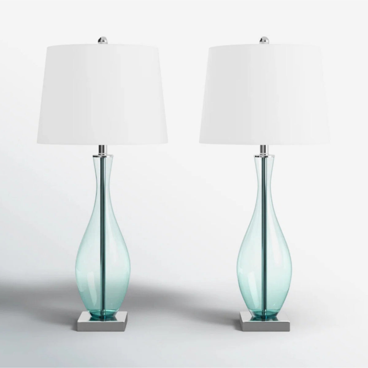 30-Inch Glass Table Lamps Set of 2, 3-Way Dimmable with USB Charging, Blue