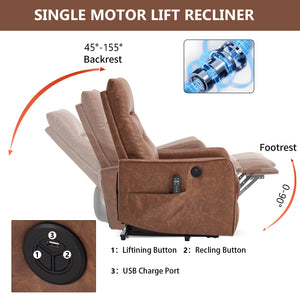 Brown PU Single Motor Power Lift Recliner Chair