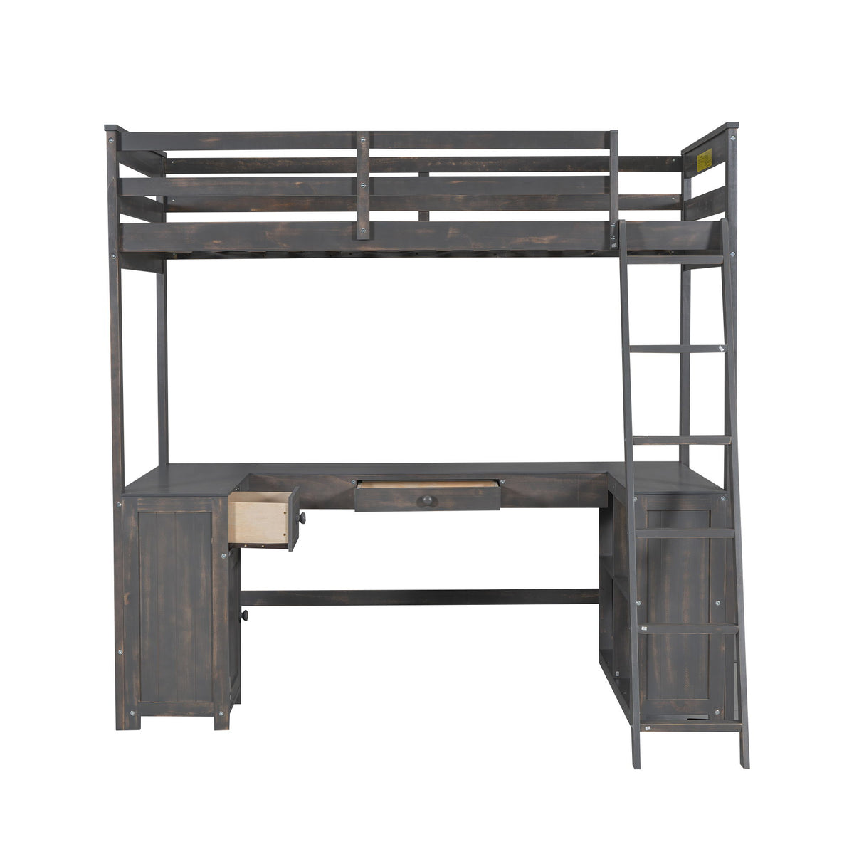 Loft Bed With U-Shaped Desk, Drawers, And Storage Shelves