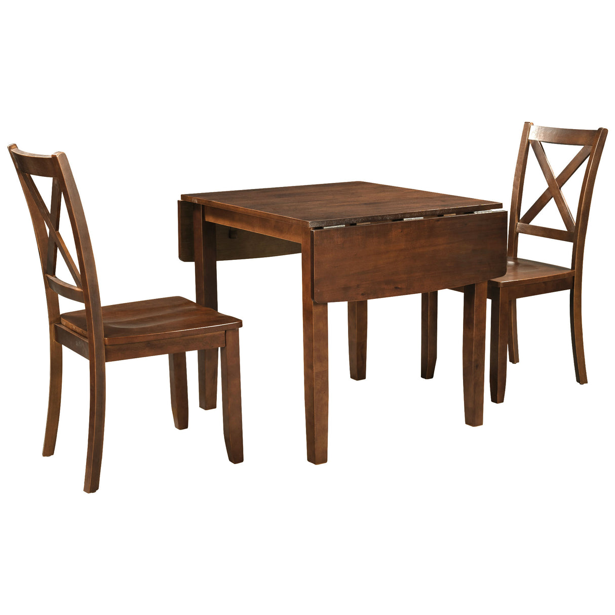 TOPMAX 3-Piece Wood Drop Leaf Breakfast Nook Dining Table Set with 2 X-back Chairs