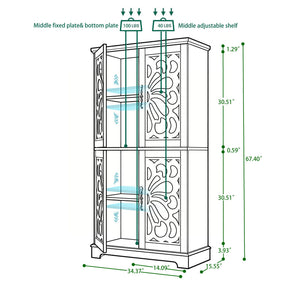Modern Sideboard Buffet With 4 Mirrored Doors, Adjustable Shelves
