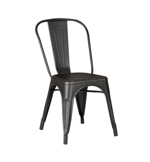Set of 4 Stackable Metal Dining Chairs, Modern Industrial Slat Back