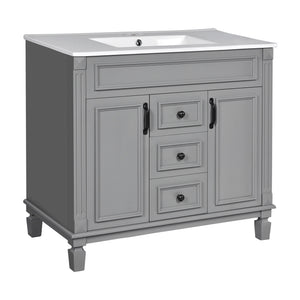 Bathroom Vanity With Top Sink, Mirror Cabinet, 2 Soft Closing Doors & 2 Drawers