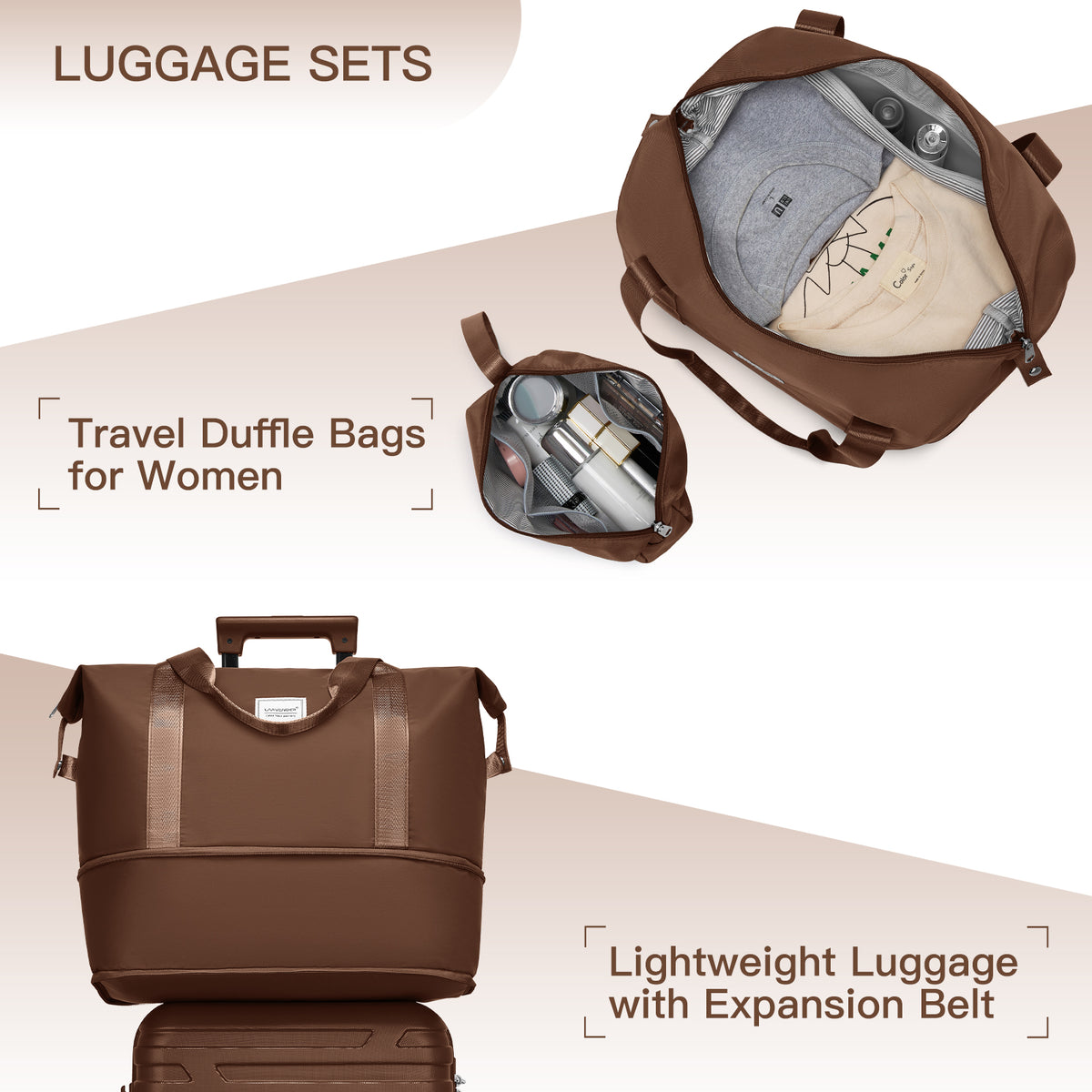 6 Piece Luggage Set with Duffel Bags and Expandable Suitcases