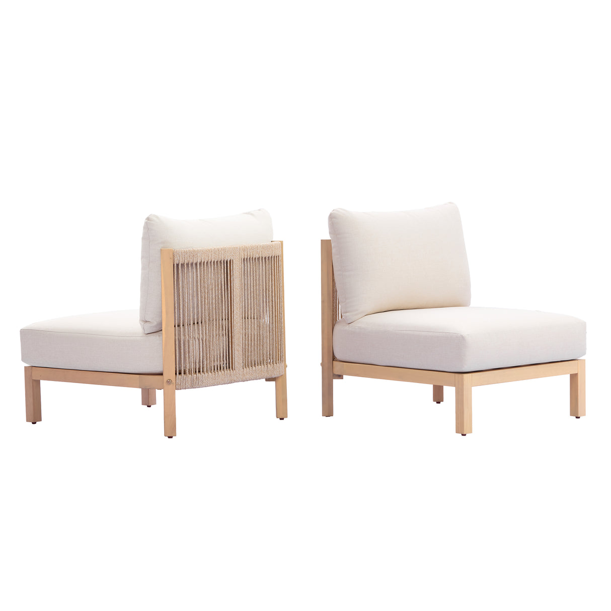 5 Piece Acacia Wood Outdoor Sofa Set with Rope-Woven Chairs
