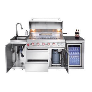 Outdoor Kitchen Island 82.5 Inch 6-Burner Propane Gas BBQ Grill