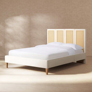 Toscana Queen Upholstered Cane Back Platform Bed
