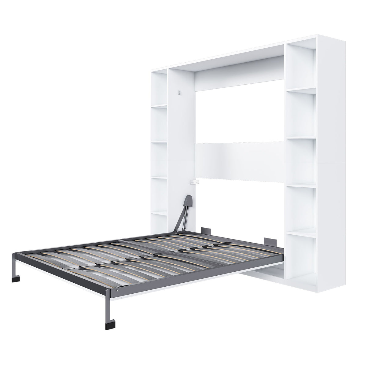Queen Murphy Bed With Storage Cabinet, Foldable Wall Bed For Bedrooms - White