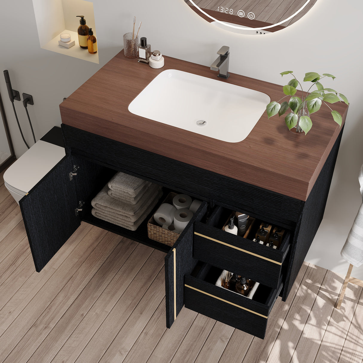 36" Floating Bathroom Vanity with Ceramic Sink and Faux Marble Top