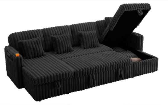 U Shaped Plush Corduroy Fluffy Sectional Sleeper Sofa