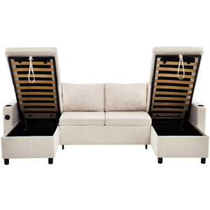Sectional Sofa Bed With Pull Out Sleeper, USB Ports, Cup Holders