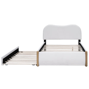 Upholstered Platform Bed With Wood Supporting Feet And Trundle
