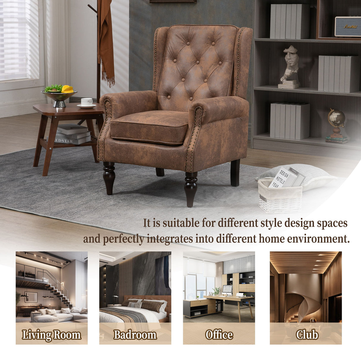 Modern Accent Armchair With Sturdy Wood Legs