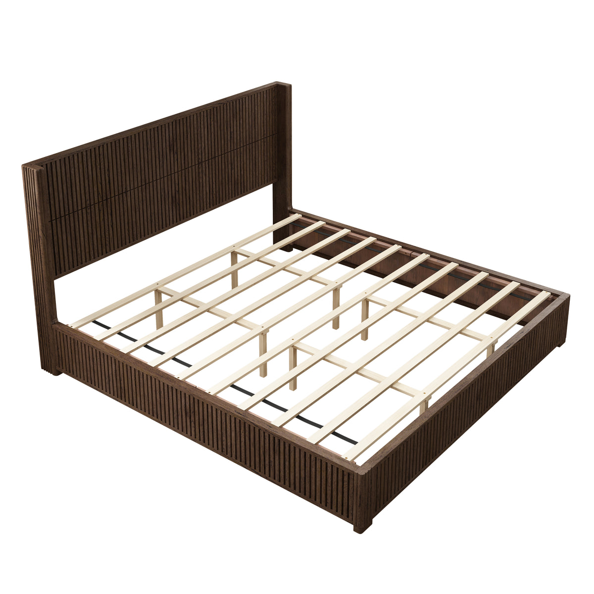 Solid Wood Platform Bed Frame with Headboard, King Size, Walnut