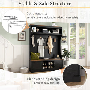 Vibe Haus 71''H Farmhouse Hall Tree with Bench and Shoe Storage