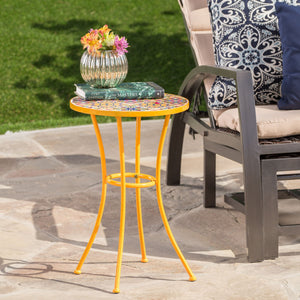 Outdoor Side Table With Tile Mosaic Table Top - Yellow - Best Buy Furniture