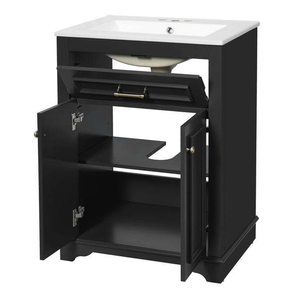 Bathroom Vanity With Integrated Sink, 2 Door Cabinet With Tip Out Drawer