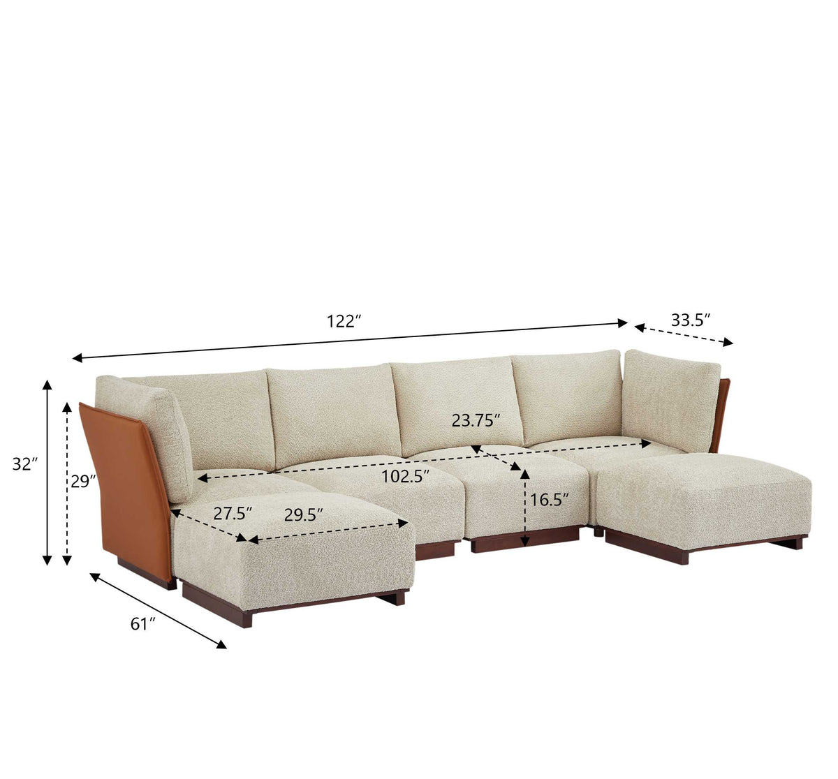Velora 122 in. 6-Piece U Shaped Boucle Modular Sectional Sofa